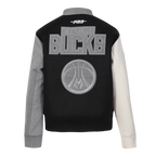 NBA MILWAUKEE BUCKS REVERSE FRENCH TERRY BLOUSON COLLÉGIAL EN LAINE POUR FEMME (NOIR/GRIS/COQUILLE D'ŒUF)