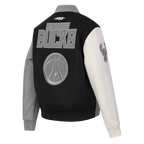 NBA MILWAUKEE BUCKS REVERSE FRENCH TERRY BLOUSON COLLÉGIAL EN LAINE POUR FEMME (NOIR/GRIS/COQUILLE D'ŒUF)