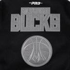 NBA MILWAUKEE BUCKS REVERSE FRENCH TERRY BLOUSON COLLÉGIAL EN LAINE POUR FEMME (NOIR/GRIS/COQUILLE D'ŒUF)