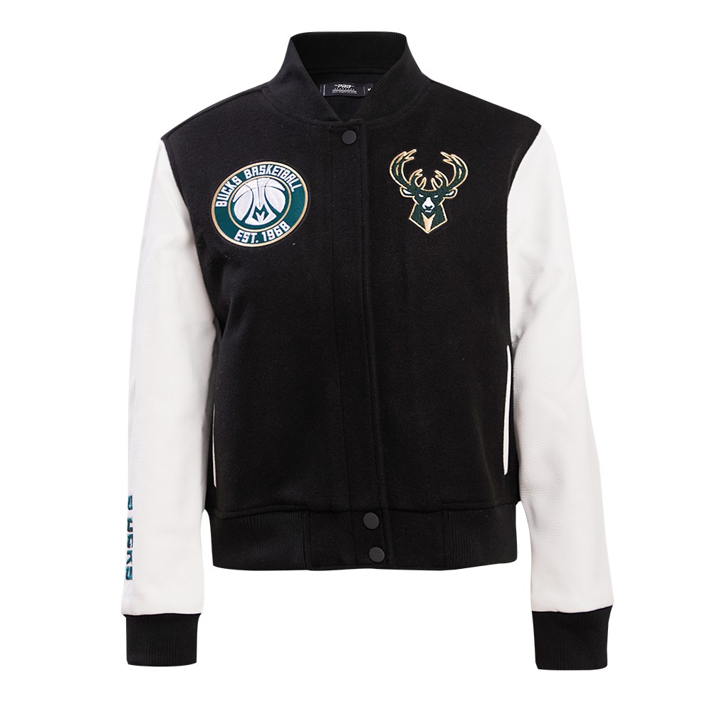 NBA MILWAUKEE BUCKS CLASSIC WOOL WOMEN'S VARSITY JACKET (BLACK/WHITE)