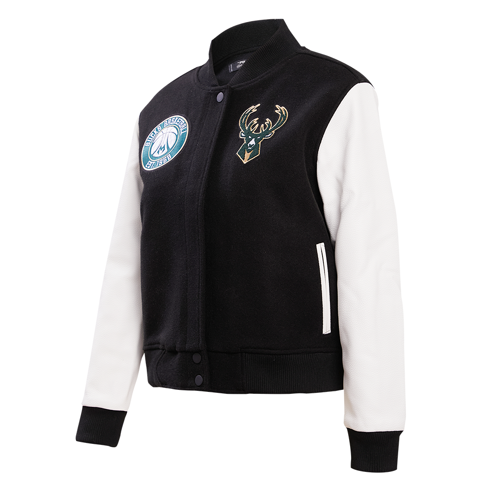 NBA MILWAUKEE BUCKS CLASSIC WOOL WOMEN'S VARSITY JACKET (BLACK/WHITE)