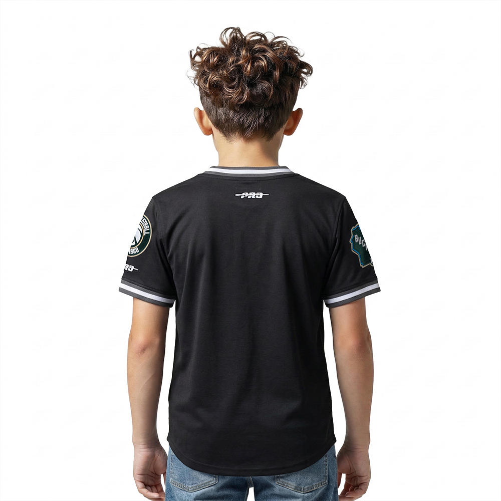 NBA MILWAUKEE BUCKS CLASSIC LITTLE BOYS SHORT SLEEVE STRIPED RIB TEE (BLACK)