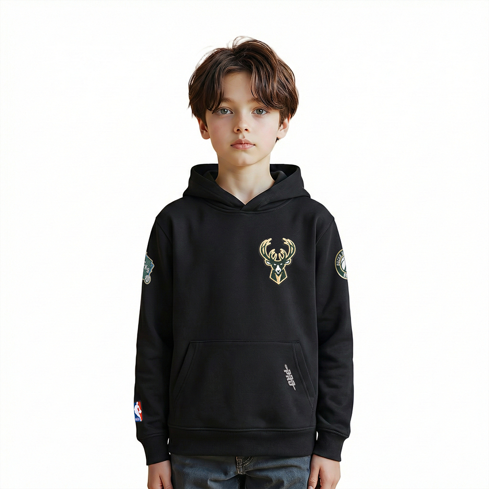NBA MILWAUKEE BUCKS CLASSIC CHANDAIL À CAPUCHON EN MOLLETON POUR GARÇON ENFANT (NOIR)