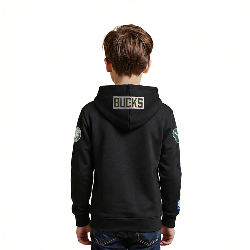 NBA MILWAUKEE BUCKS CLASSIC CHANDAIL À CAPUCHON EN MOLLETON POUR GARÇON ENFANT (NOIR)