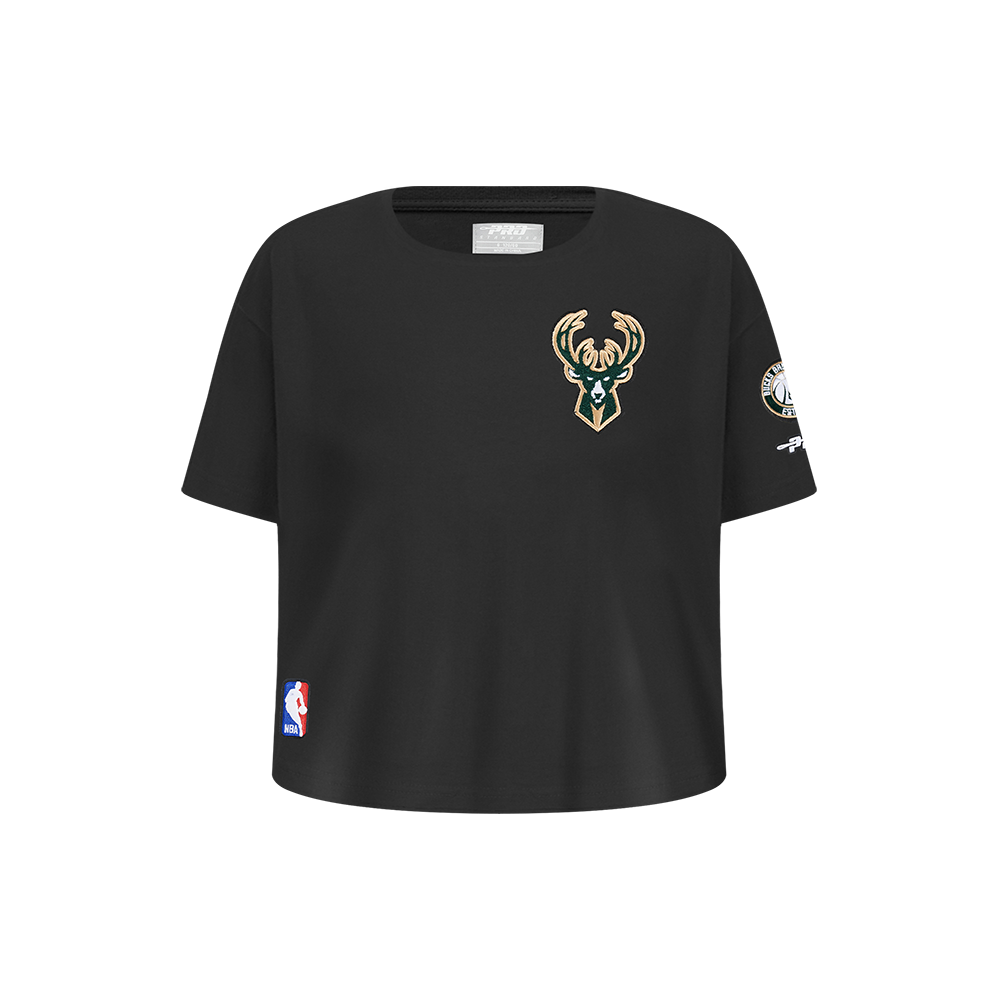 NBA MILWAUKEE BUCKS CLASSIC T-SHIRT À COUPE CARRÉE À MANCHES COURTES POUR FILLE ENFANT (NOIR)