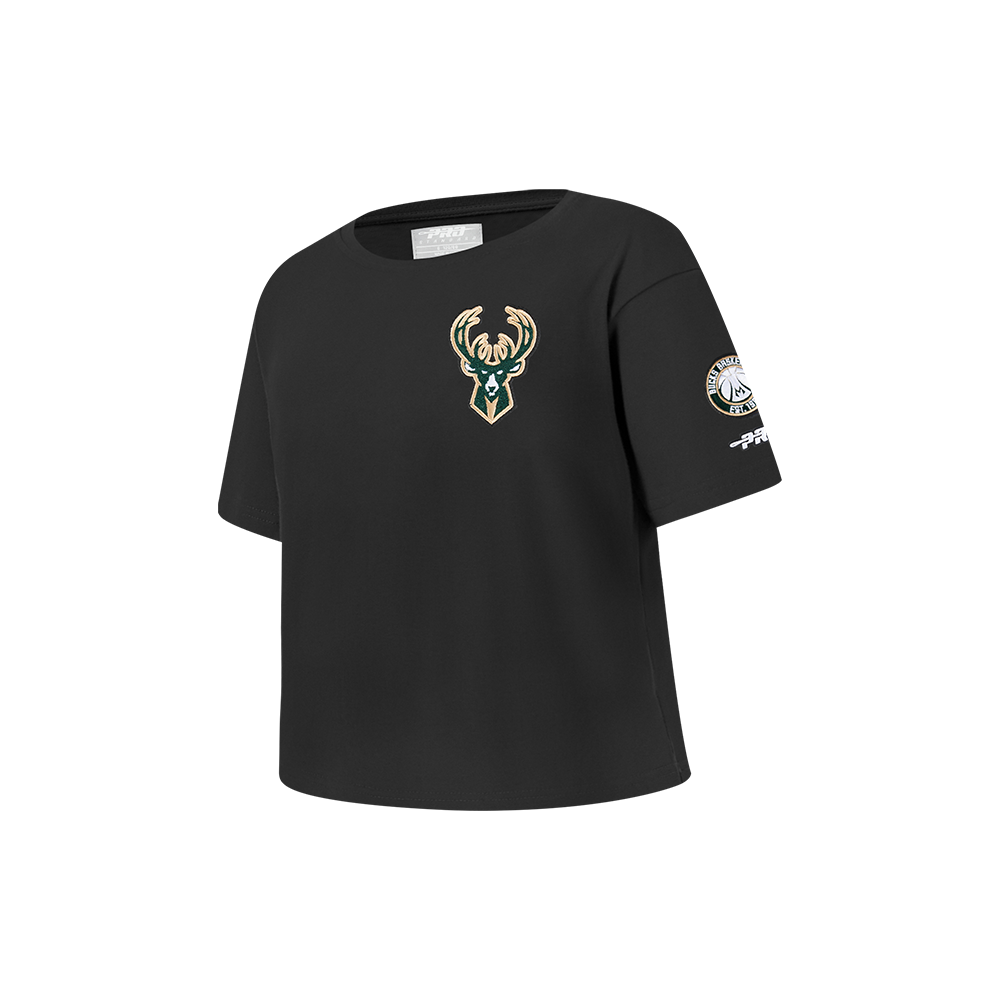 NBA MILWAUKEE BUCKS CLASSIC T-SHIRT À COUPE CARRÉE À MANCHES COURTES POUR FILLE ENFANT (NOIR)