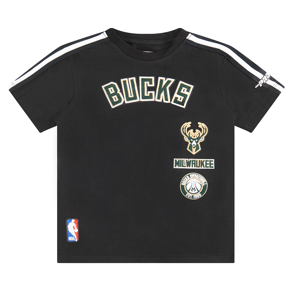 NBA MILWAUKEE BUCKS RETRO CLASSIC T-SHIRT À BANDES À MANCHES COURTES POUR GARÇON BAMBIN (NOIR)