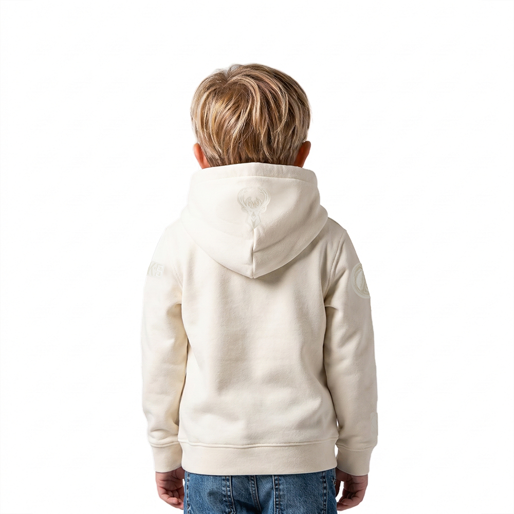 NBA MILWAUKEE BUCKS NEUTRAL TODDLER BOYS FLEECE PULLOVER HOODIE (EGGSHELL)