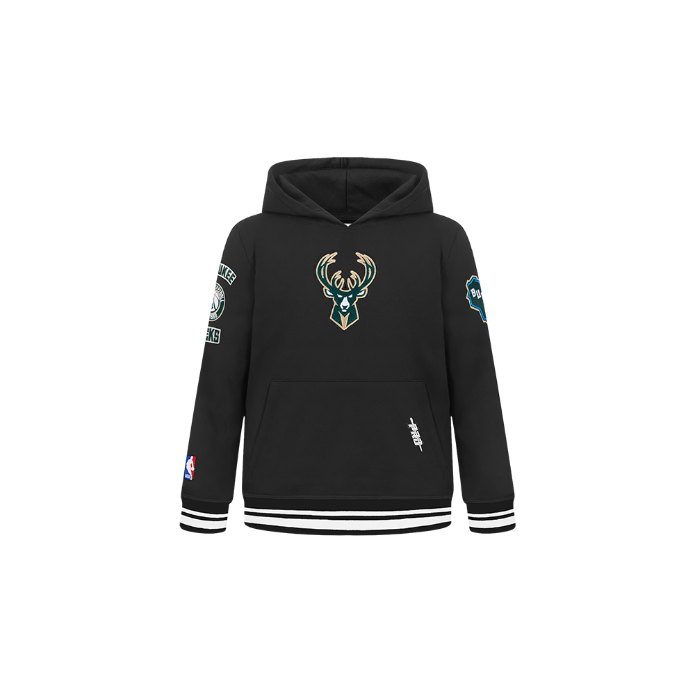 NBA MILWAUKEE BUCKS RETRO CLASSIC CHANDAIL À CAPUCHON EN MOLLETON CÔTELÉ POUR GARÇON BAMBIN (NOIR)