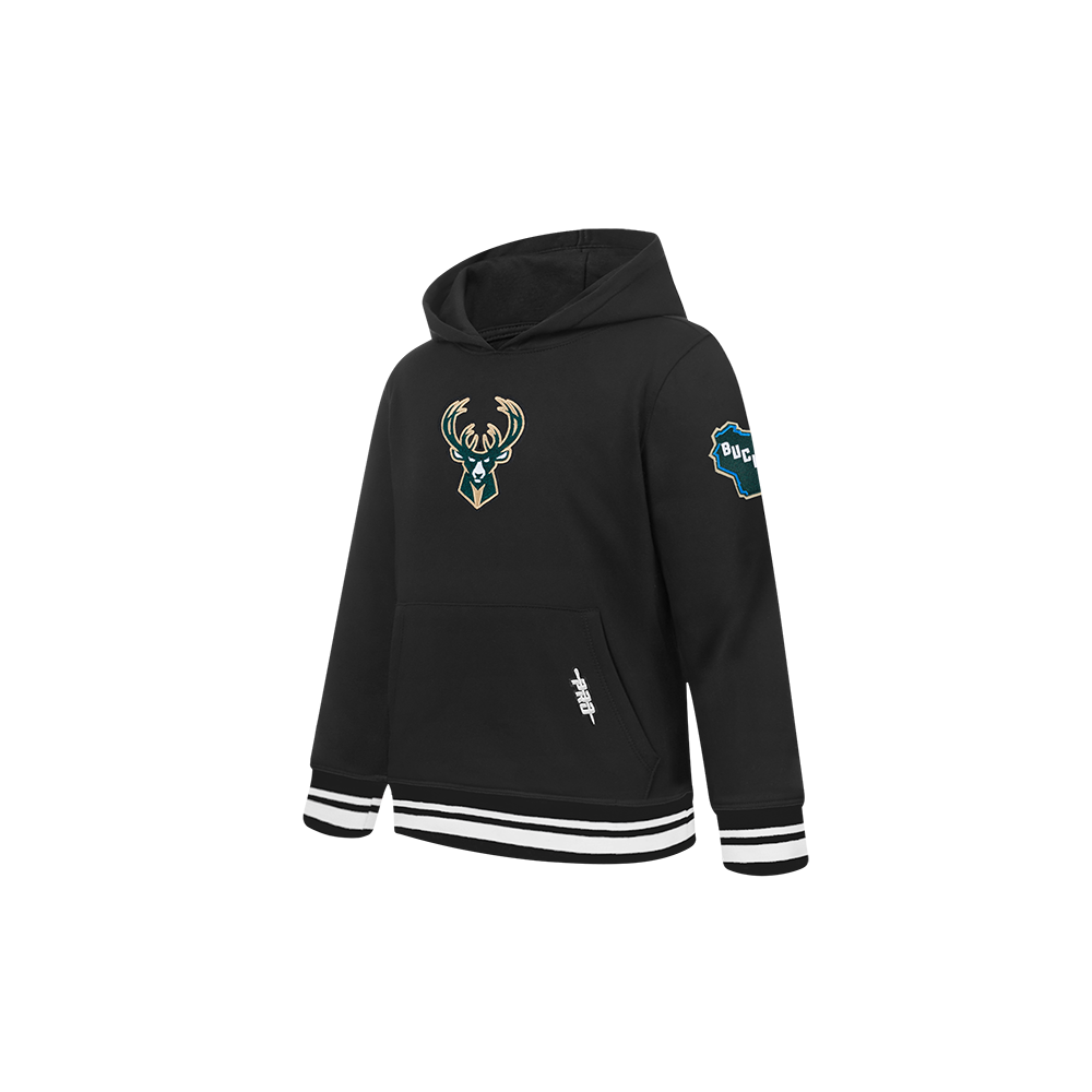 NBA MILWAUKEE BUCKS RETRO CLASSIC TODDLER BOYS RIB FLEECE PULLOVER HOODIE (BLACK)