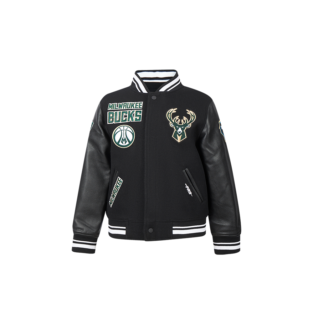 NBA MILWAUKEE BUCKS RETRO CLASSIC TODDLER BOY'S RIB WOOL VARSITY JACKET (BLACK)