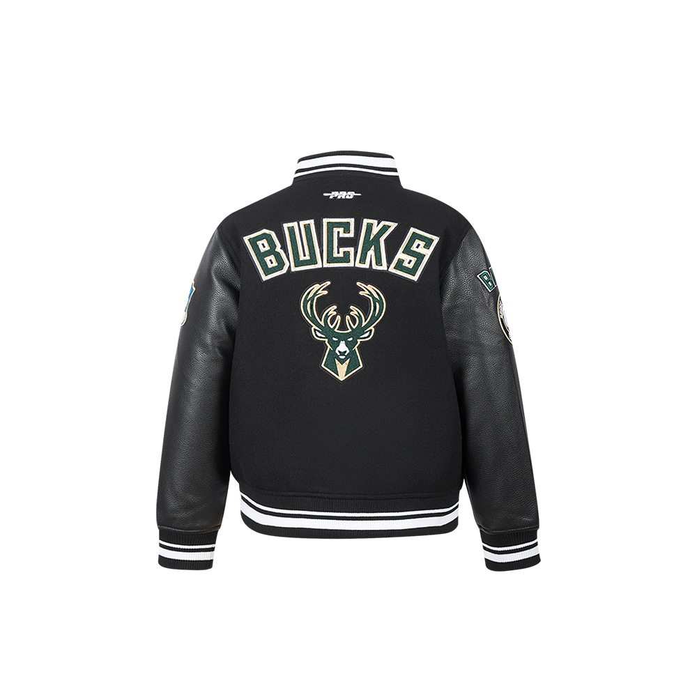 NBA MILWAUKEE BUCKS RETRO CLASSIC TODDLER BOY'S RIB WOOL VARSITY JACKET (BLACK)