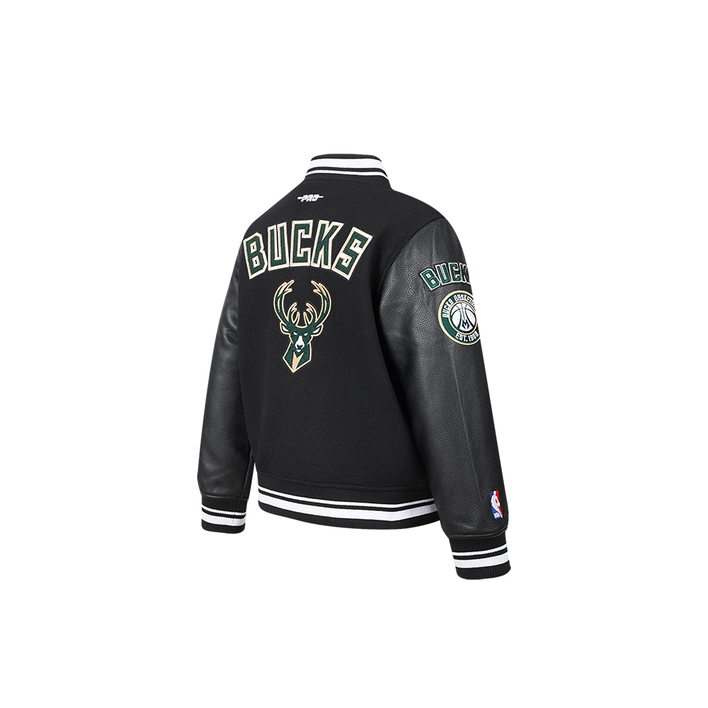 NBA MILWAUKEE BUCKS RETRO CLASSIC TODDLER BOY'S RIB WOOL VARSITY JACKET (BLACK)
