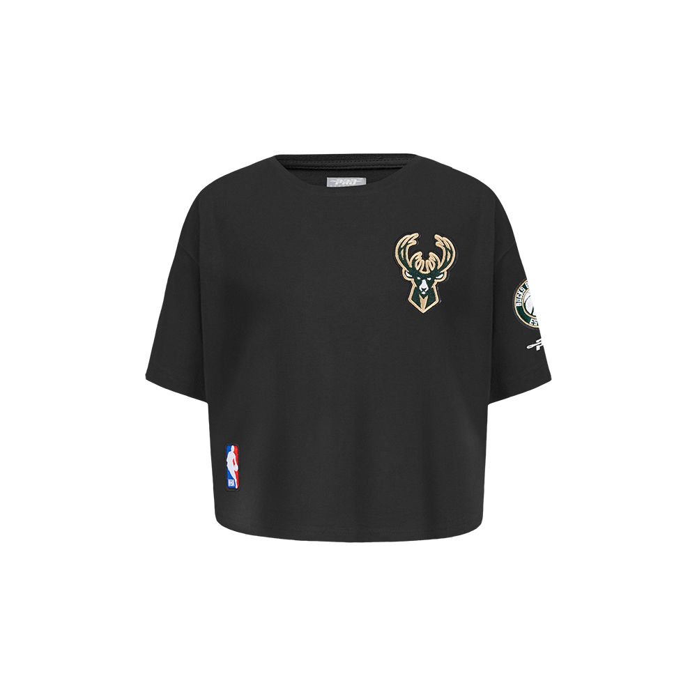 NBA MILWAUKEE BUCKS CLASSIC T-SHIRT À COUPE CARRÉE À MANCHES COURTES POUR FILLE BAMBIN (NOIR)