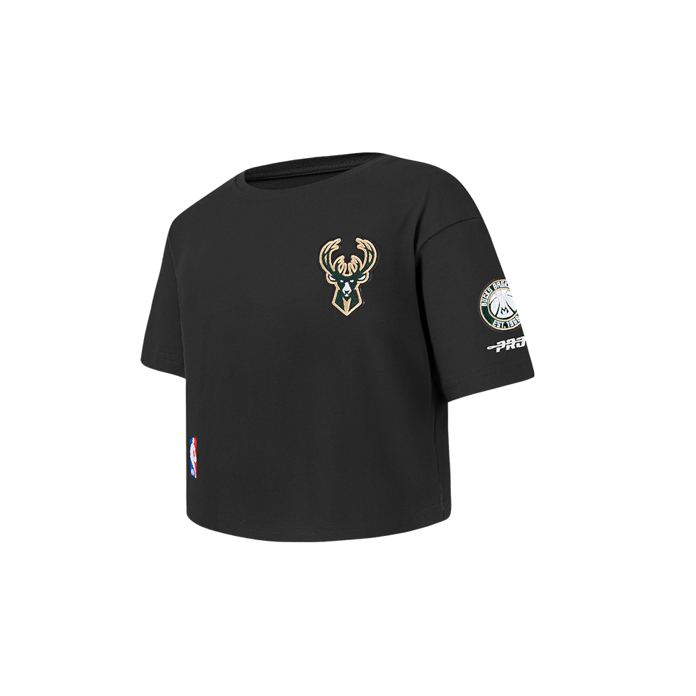 NBA MILWAUKEE BUCKS CLASSIC T-SHIRT À COUPE CARRÉE À MANCHES COURTES POUR FILLE BAMBIN (NOIR)