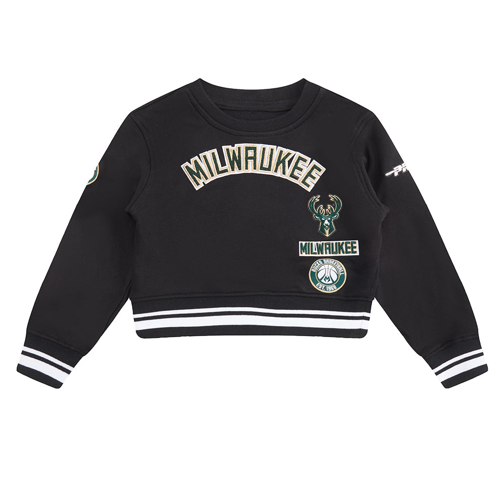 NBA MILWAUKEE BUCKS RETRO CLASSIC CHANDAIL À COL ROND EN MOLLETON CÔTELÉ POUR FILLE BAMBIN (NOIR)