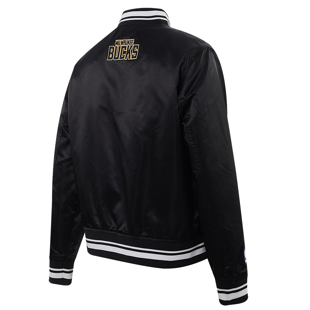 NBA MILWAUKEE BUCKS SCRIPT TAIL WOMEN'S SATIN JACKET (BLACK)