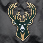 NBA MILWAUKEE BUCKS RETRO CLASSIC BLOUSON EN SATIN À BORDS CÔTELÉS POUR FEMME (NOIR)