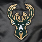 NBA MILWAUKEE BUCKS RETRO CLASSIC BLOUSON EN SATIN À BORDS CÔTELÉS POUR FEMME (NOIR)
