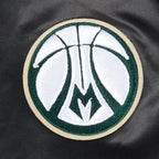 NBA MILWAUKEE BUCKS RETRO CLASSIC BLOUSON EN SATIN À BORDS CÔTELÉS POUR FEMME (NOIR)