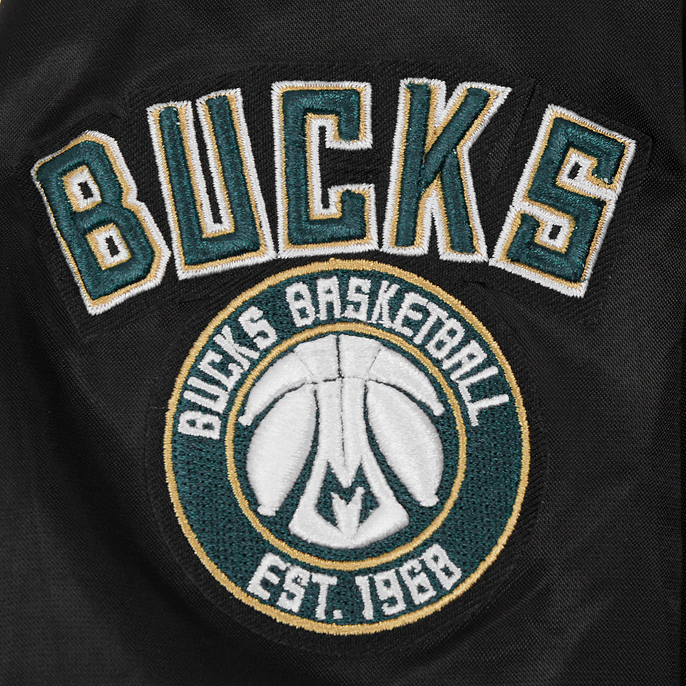 NBA MILWAUKEE BUCKS CLASSIC BLOUSON EN SATIN POUR FEMME (NOIR)