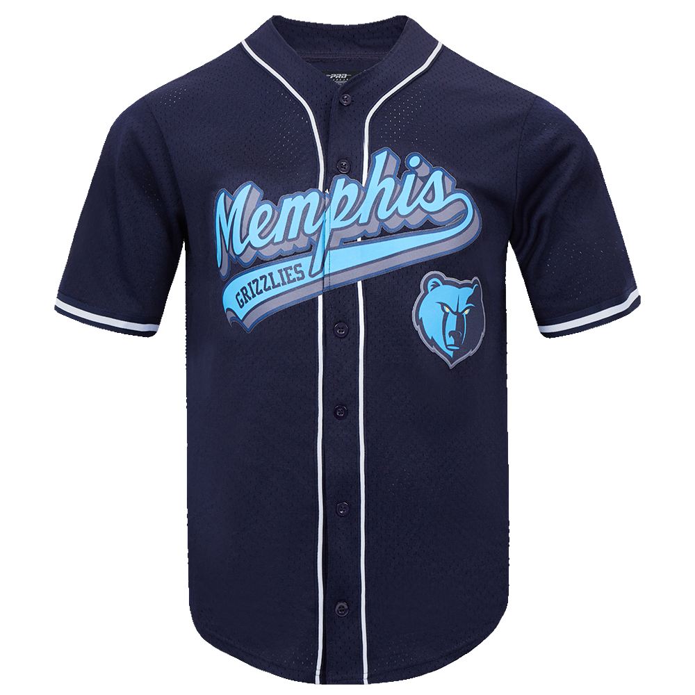 NBA MEMPHIS GRIZZLIES SCRIPT TAIL MEN'S MESH BUTTON DOWN SHIRT (MIDNIGHT NAVY)
