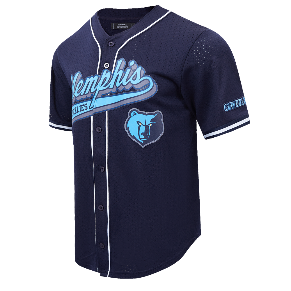 NBA MEMPHIS GRIZZLIES SCRIPT TAIL MEN'S MESH BUTTON DOWN SHIRT (MIDNIGHT NAVY)