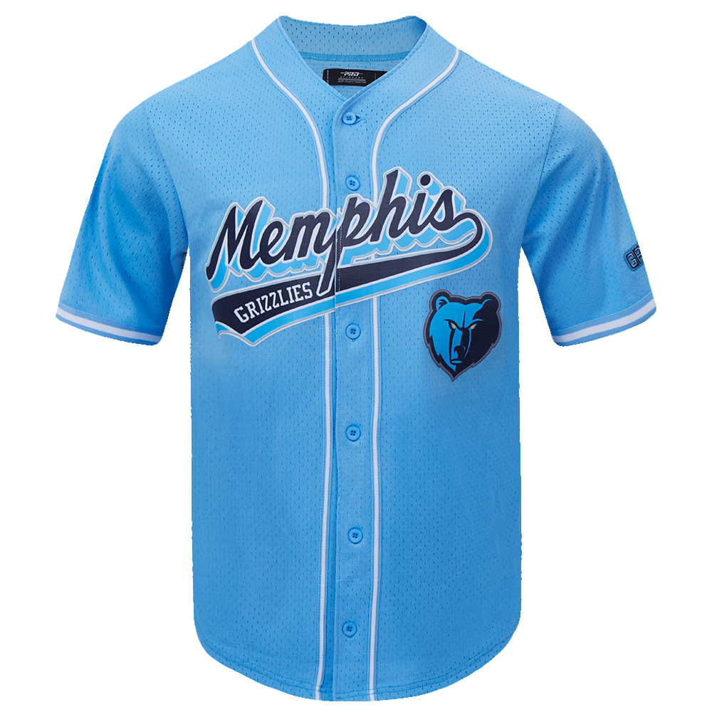 NBA MEMPHIS GRIZZLIES SCRIPT TAIL CHEMISE BOUTONNÉE EN FILET POUR HOMME (BLEU UNIVERSITÉ)