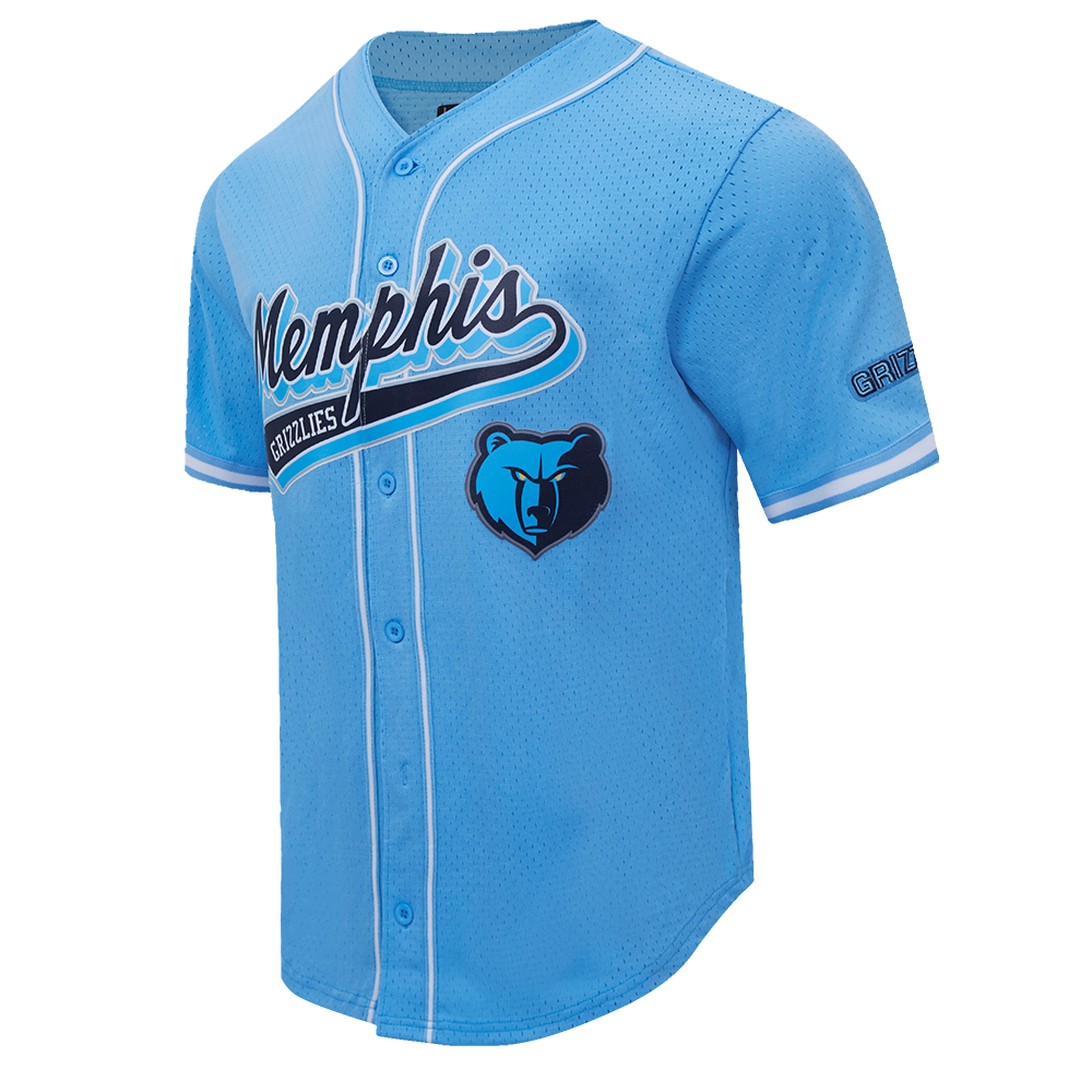 NBA MEMPHIS GRIZZLIES SCRIPT TAIL MEN'S MESH BUTTON DOWN SHIRT (UNIVERSITY BLUE)