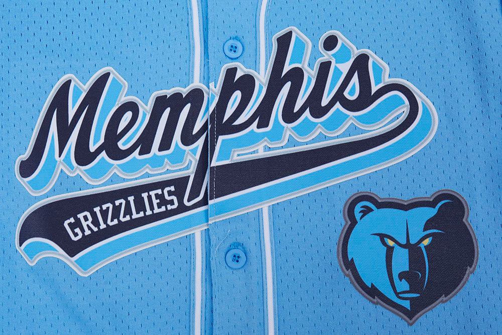 NBA MEMPHIS GRIZZLIES SCRIPT TAIL CHEMISE BOUTONNÉE EN FILET POUR HOMME (BLEU UNIVERSITÉ)