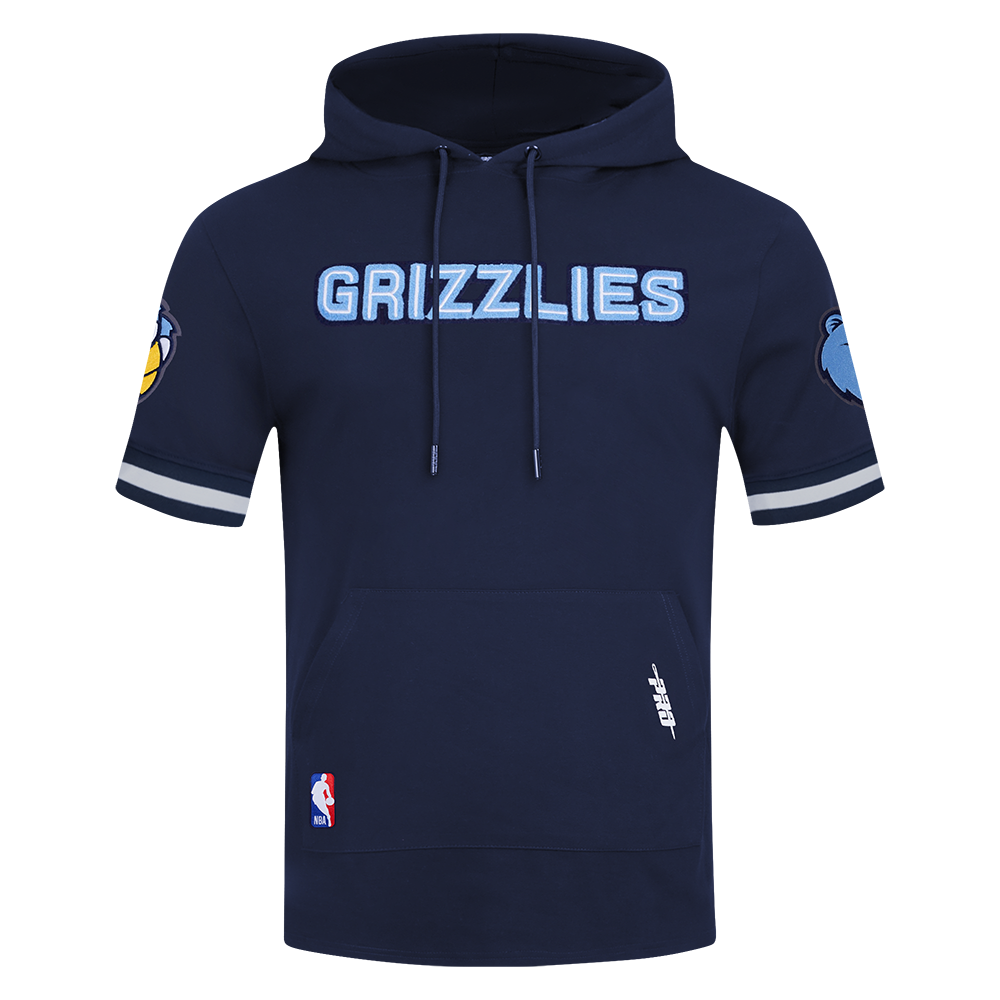 NBA MEMPHIS GRIZZLIES CLASSIC CHANDAIL À CAPUCHON À MANCHES COURTES EN MAILLE DOUBLE ET CHENILLE POUR HOMME (MARINE MINUIT)