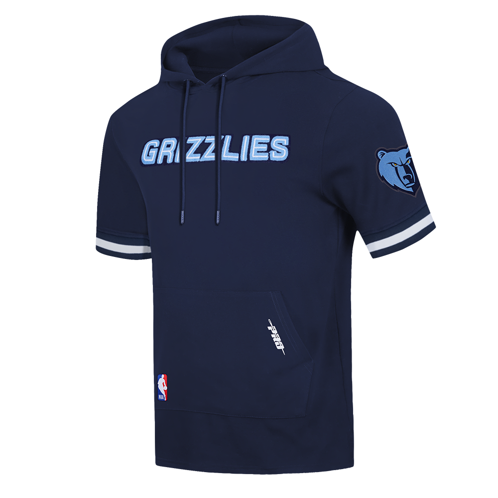 NBA MEMPHIS GRIZZLIES CLASSIC CHANDAIL À CAPUCHON À MANCHES COURTES EN MAILLE DOUBLE ET CHENILLE POUR HOMME (MARINE MINUIT)