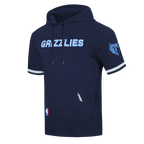 NBA MEMPHIS GRIZZLIES CLASSIC CHANDAIL À CAPUCHON À MANCHES COURTES EN MAILLE DOUBLE ET CHENILLE POUR HOMME (MARINE MINUIT)