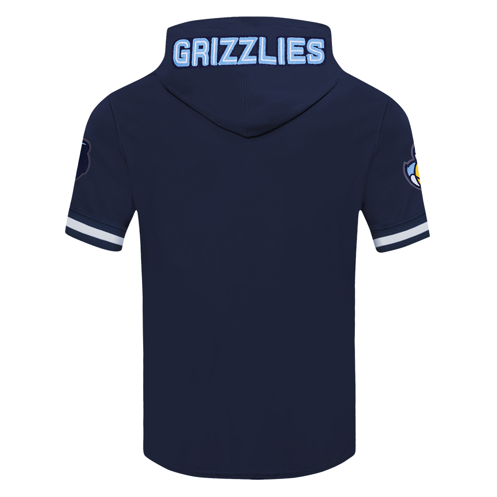 NBA MEMPHIS GRIZZLIES CLASSIC CHANDAIL À CAPUCHON À MANCHES COURTES EN MAILLE DOUBLE ET CHENILLE POUR HOMME (MARINE MINUIT)