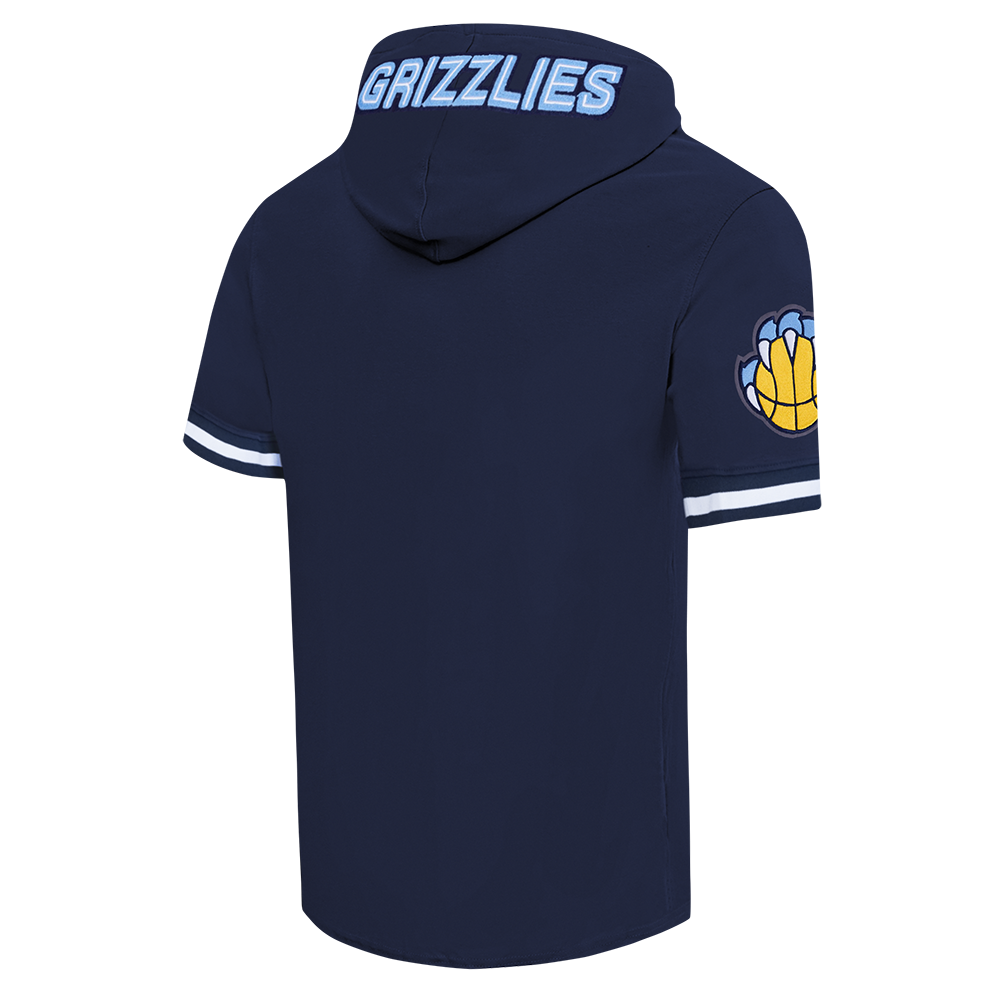 NBA MEMPHIS GRIZZLIES CLASSIC CHANDAIL À CAPUCHON À MANCHES COURTES EN MAILLE DOUBLE ET CHENILLE POUR HOMME (MARINE MINUIT)