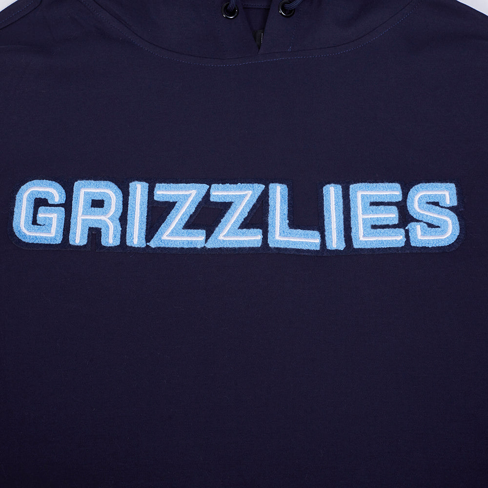 NBA MEMPHIS GRIZZLIES CLASSIC CHANDAIL À CAPUCHON À MANCHES COURTES EN MAILLE DOUBLE ET CHENILLE POUR HOMME (MARINE MINUIT)