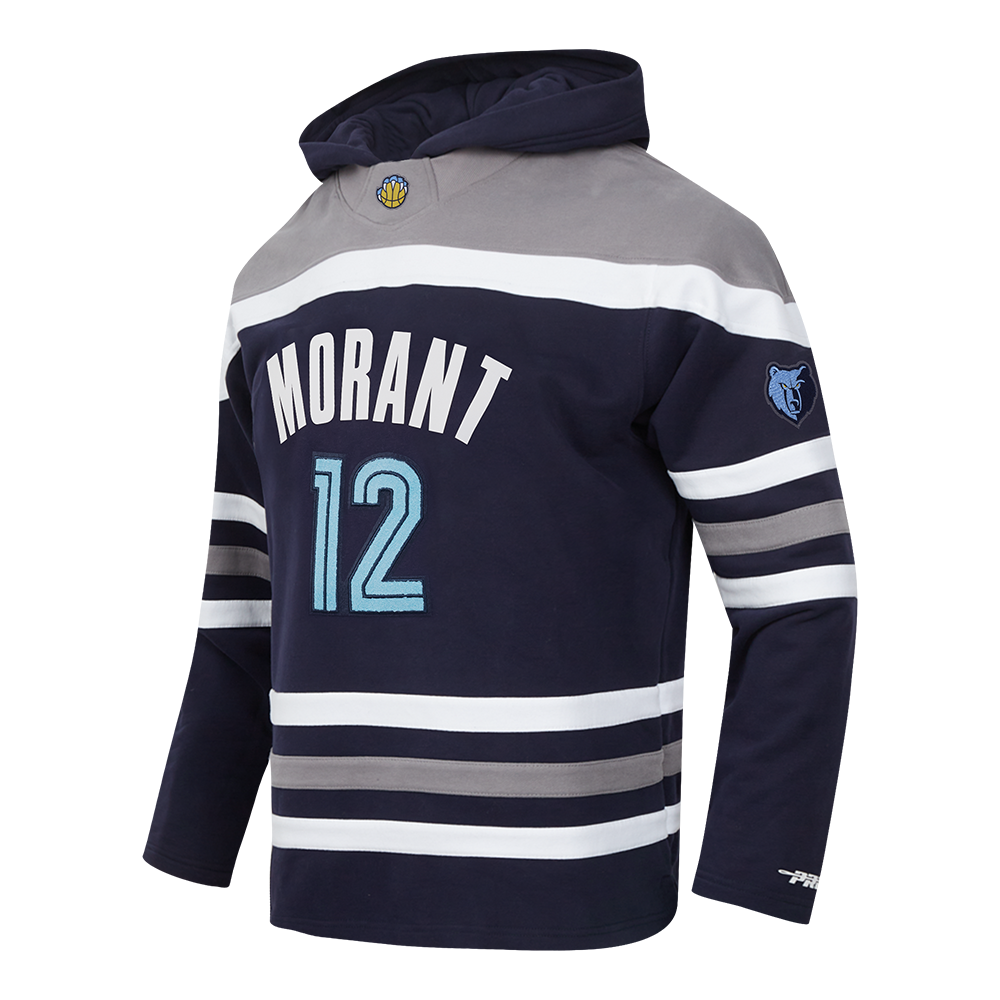 NBA MEMPHIS GRIZZLIES JA MORANT #12 CLASSIC MEN'S FLC CB PO HOODIE (MIDNIGHT NAVY/GREY/WHITE)
