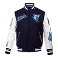 NBA MEMPHIS GRIZZLIES SCRIPT TAIL BLOUSON COLLÉGIAL EN LAINE À BORDS CÔTELÉS POUR HOMME (MARINE MINUIT/BLANC)