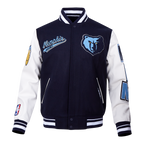NBA MEMPHIS GRIZZLIES SCRIPT TAIL BLOUSON COLLÉGIAL EN LAINE À BORDS CÔTELÉS POUR HOMME (MARINE MINUIT/BLANC)