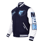 NBA MEMPHIS GRIZZLIES SCRIPT TAIL BLOUSON COLLÉGIAL EN LAINE À BORDS CÔTELÉS POUR HOMME (MARINE MINUIT/BLANC)