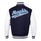 NBA MEMPHIS GRIZZLIES SCRIPT TAIL BLOUSON COLLÉGIAL EN LAINE À BORDS CÔTELÉS POUR HOMME (MARINE MINUIT/BLANC)