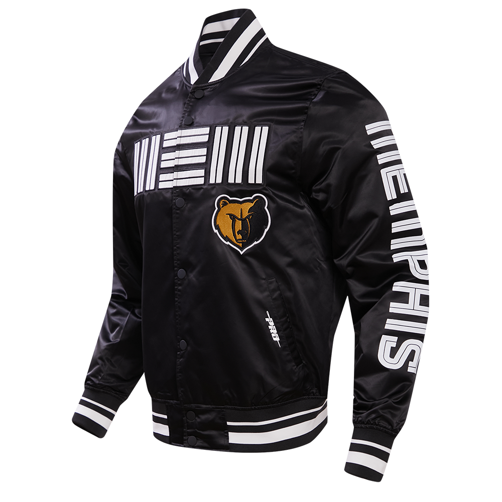 NBA MEMPHIS GRIZZLIES MEN'S CHEST RIB SATIN JACKET (BLACK)