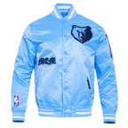 NBA MEMPHIS GRIZZLIES OLD ENGLISH MEN'S RIB SATIN JACKET (UNIVERSITY BLUE)