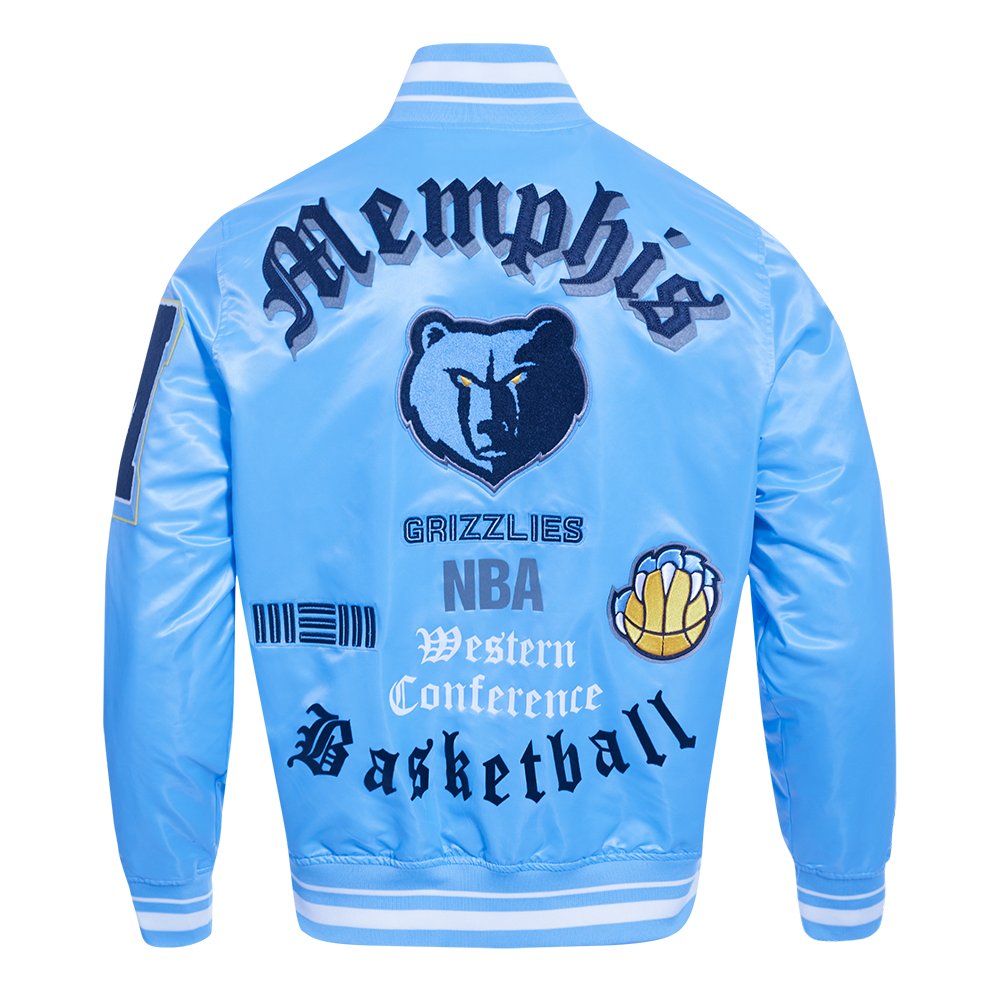 NBA MEMPHIS GRIZZLIES OLD ENGLISH MEN'S RIB SATIN JACKET (UNIVERSITY BLUE)