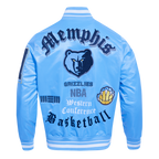 NBA MEMPHIS GRIZZLIES OLD ENGLISH MEN'S RIB SATIN JACKET (UNIVERSITY BLUE)