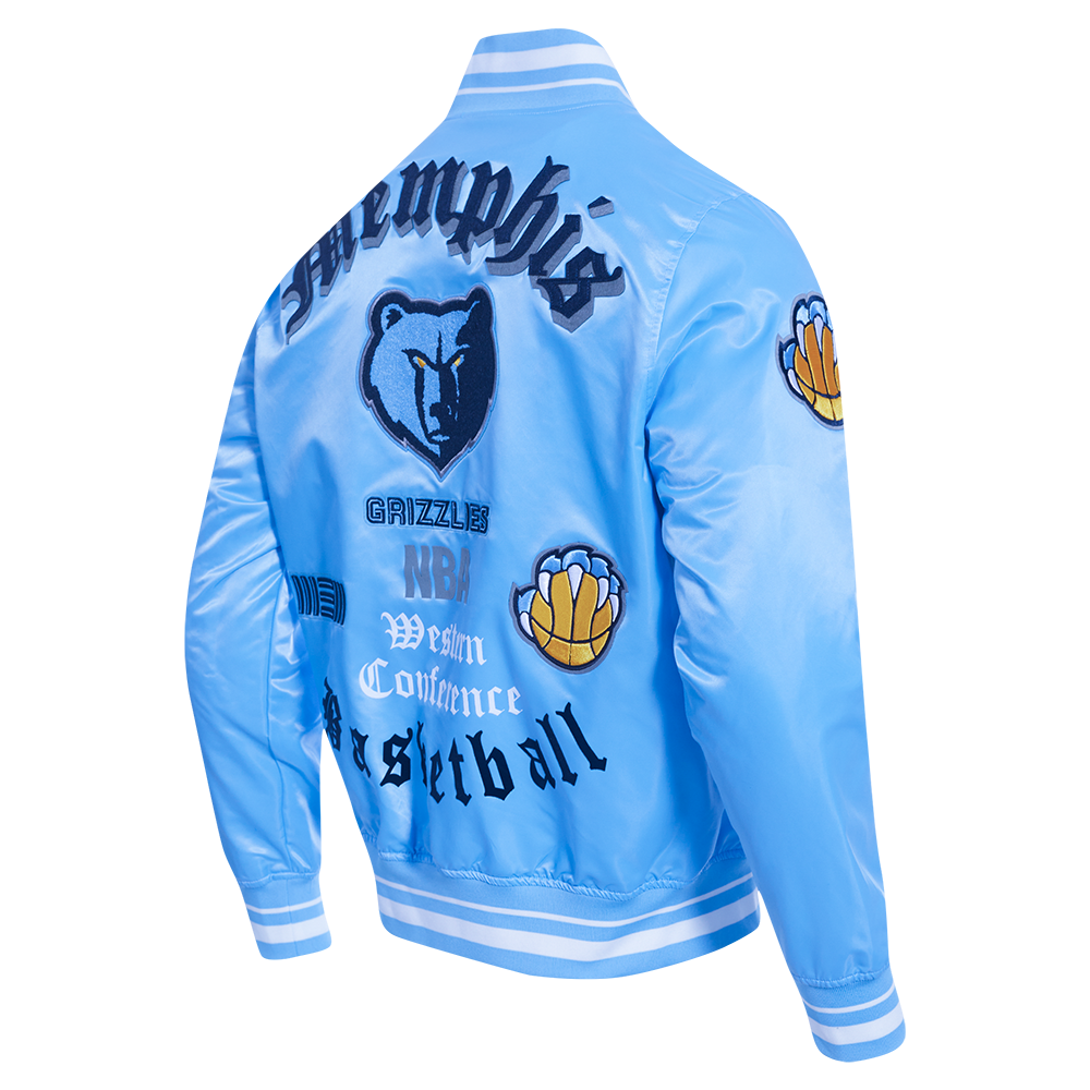NBA MEMPHIS GRIZZLIES OLD ENGLISH MEN'S RIB SATIN JACKET (UNIVERSITY BLUE)