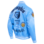 NBA MEMPHIS GRIZZLIES OLD ENGLISH MEN'S RIB SATIN JACKET (UNIVERSITY BLUE)