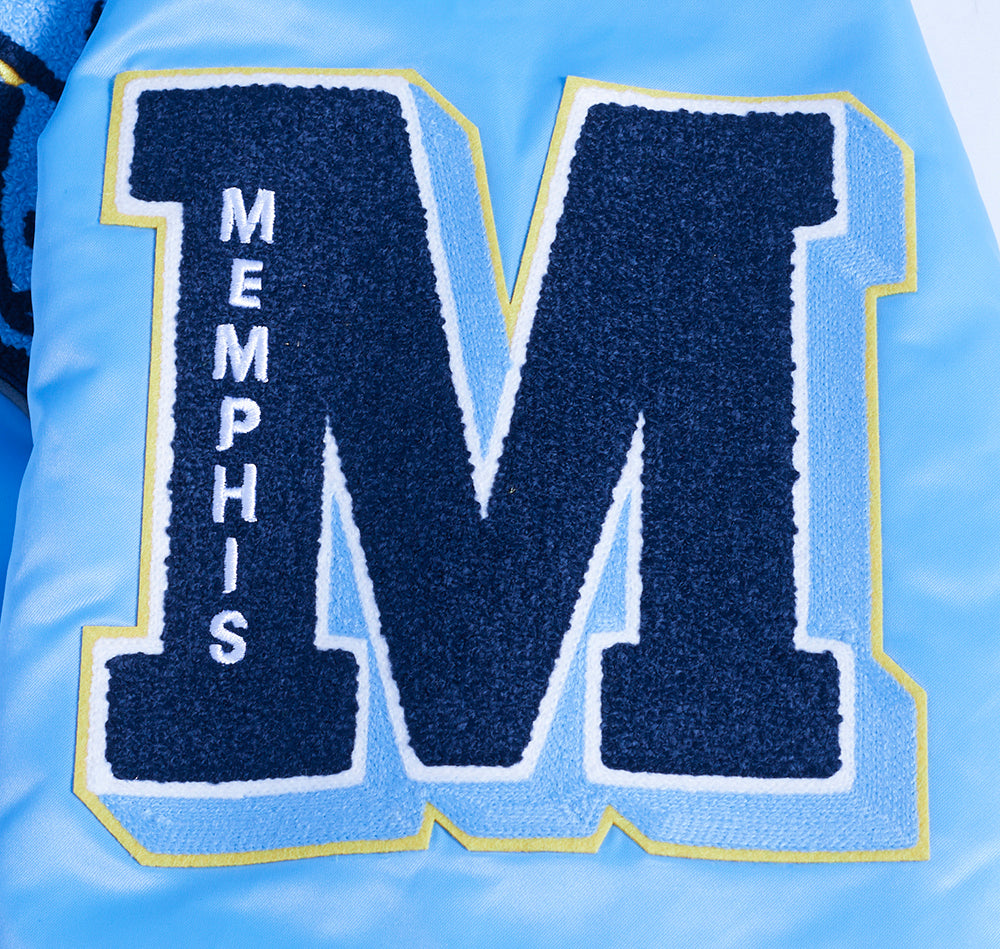 NBA MEMPHIS GRIZZLIES OLD ENGLISH MEN'S RIB SATIN JACKET (UNIVERSITY BLUE)