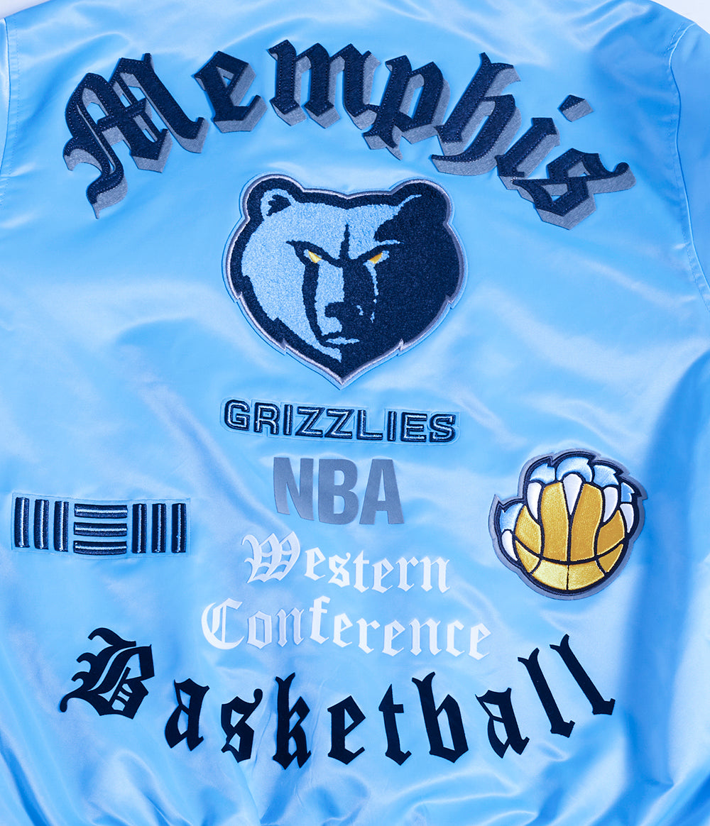 NBA MEMPHIS GRIZZLIES OLD ENGLISH MEN'S RIB SATIN JACKET (UNIVERSITY BLUE)