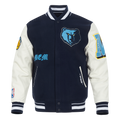 NBA MEMPHIS GRIZZLIES OLD ENGLISH BLOUSON COLLÉGIAL EN LAINE À BORDS CÔTELÉS POUR HOMME (MARINE MINUIT/BLANC)